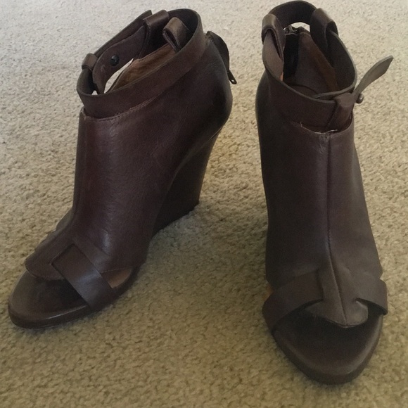Vince Shoes - Vince Brown Wedge Peep Toe Booties